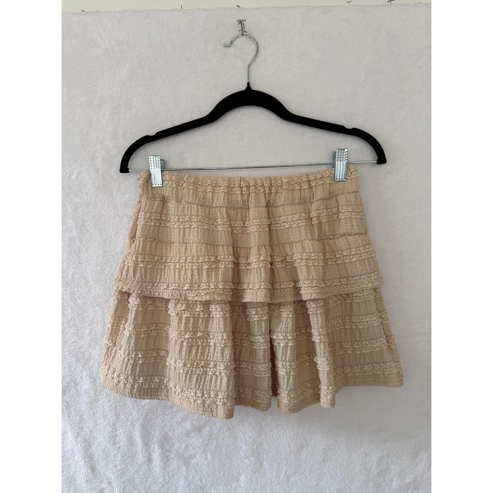 Tiered Lace Skort Women Coquette Boho Ruffle Beige Small